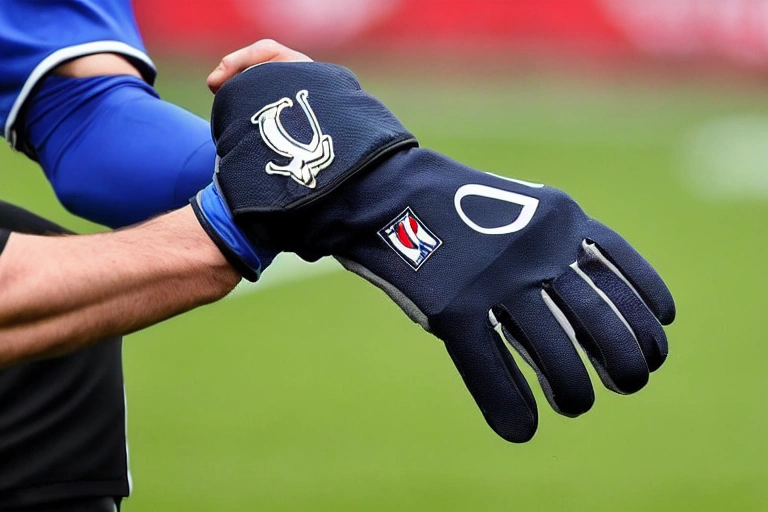 A player wearing gloves to keep their hands warm during a game