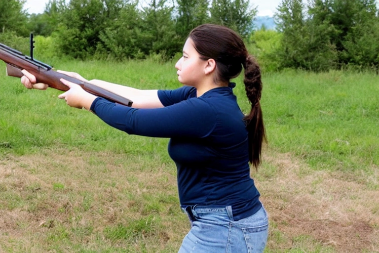 A young woman exploring a range of shots with a shotgun.