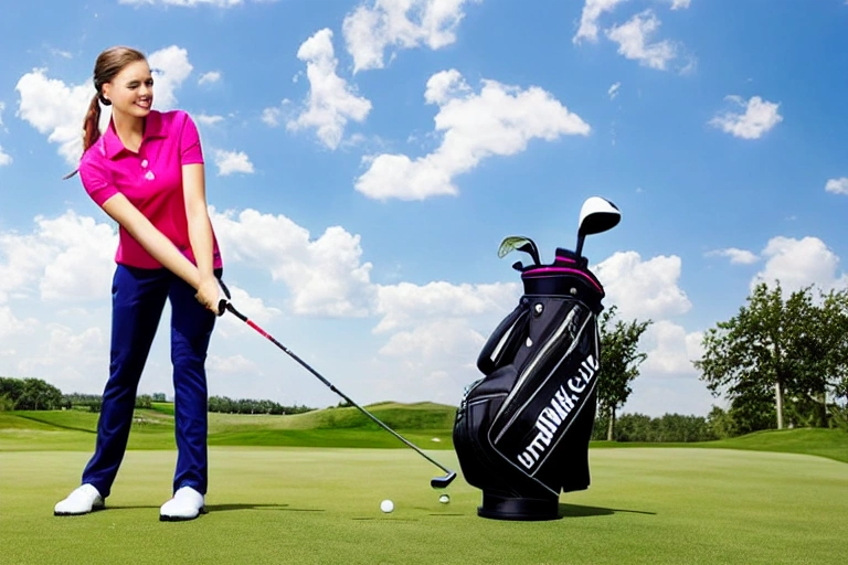 A young woman with a golf bag
